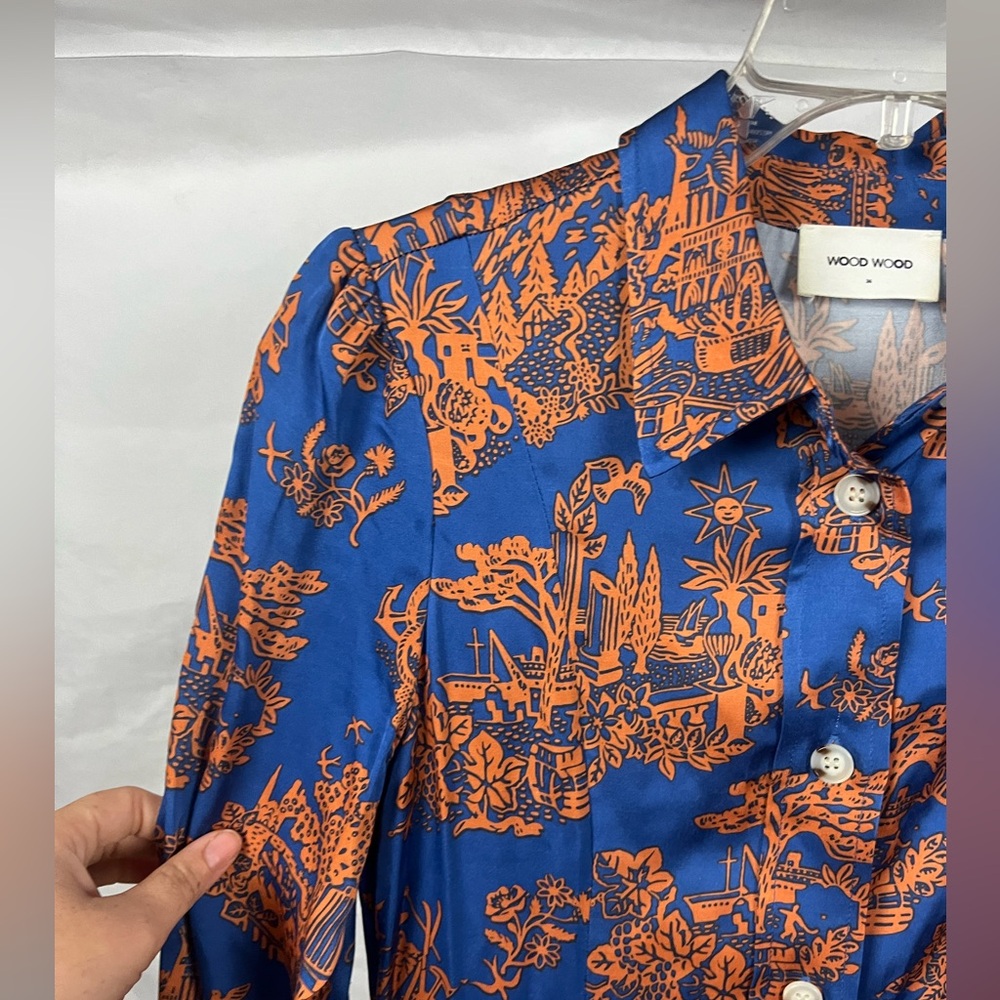 WOOD WOOD Women's Belinda Dress Blue Long Sleeve Printed Shirt Dress- Size 2 - Picture 9 of 12